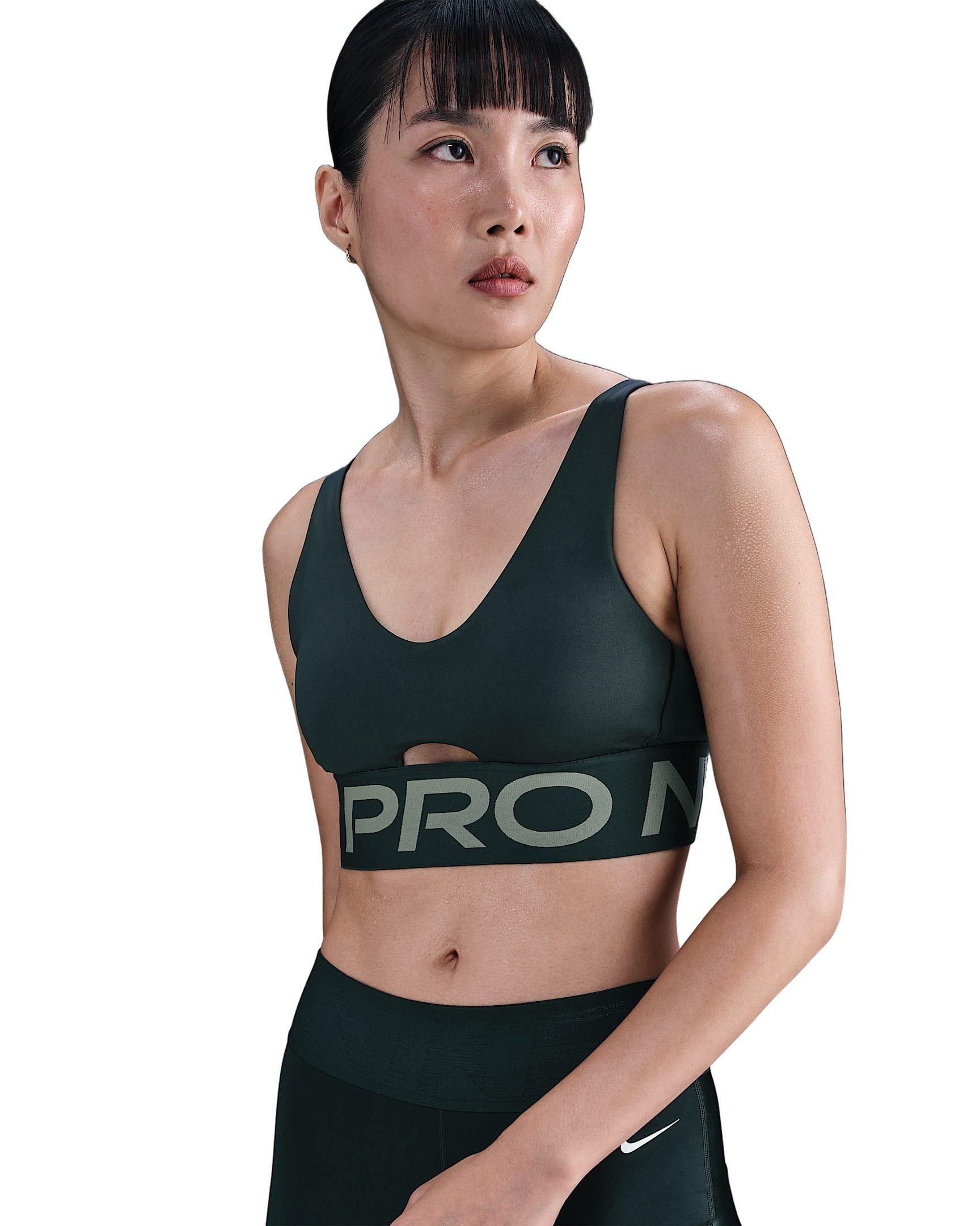 Nike Women's Pro Indy Plunge Medium-Support Padded Sports Bra - Dark Green - DARK GREEN